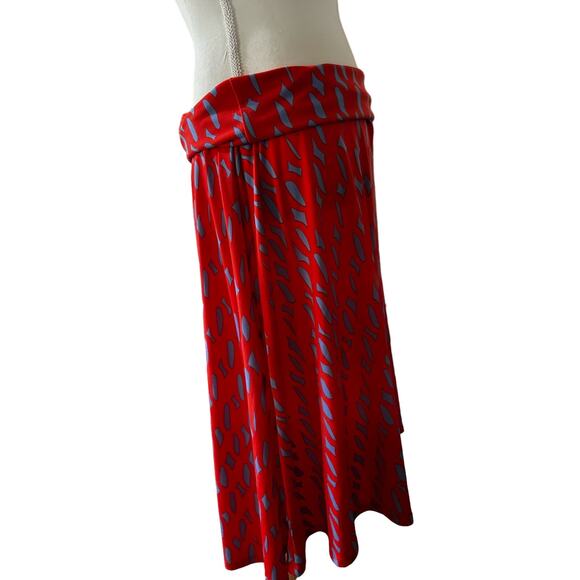 Orange and Blue Triangle Pattern Roll Down Flowy Romantic Above the Knee Skirt - Picture 2 of 3